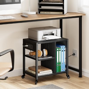 Printer Stand with Charging Station, Home Office Desktop Printer Stand with Storage, Under Desk Printer Table, 3 Tier Rolling Printer Cart with Wheels - 1 of 4
