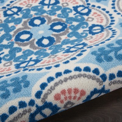 Blue Floral Synthetic Reversible 5' x 7' Area Rug