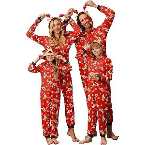 Ekouaer Christmas Onesie Matching Family Elk Antler Hooded Zipper One Piece Long Sleeve Pajamas with Pockets - 1 of 3