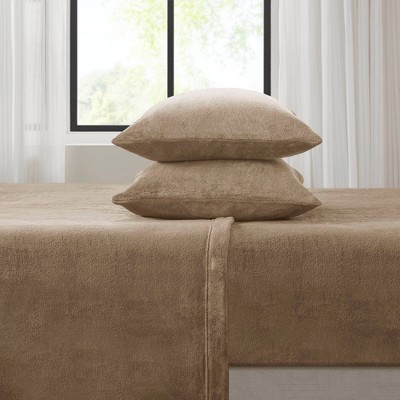 Taupe King Size Plush Polyester Sheet Set with Pillowcases