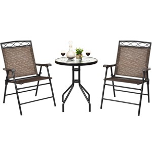 Costway 3 PCS Bistro Conversation Patio Pub Dining Set W/ 2 Folding Chairs & Glass Table - 1 of 4