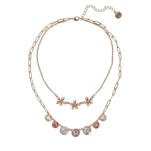 Isaac Mizrahi New York Two Row Flower And Faceted Stone Necklace : Target