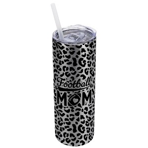 Elanze Designs Leopard Print Silvertone Sparkle 20 Ounce Double Wall Stainless Steel Glitter Travel Tumbler With Sliding Lid And Straw, Football Mom - 1 of 4