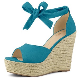 Allegra K Women's Espadrilles Tie Up Ankle Strap Wedges Sandals - 1 of 4