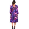 24seven Comfort Apparel Multicolor Pleated V Neck Empire Waist Bishop Sleeve Midi Dress - 3 of 4