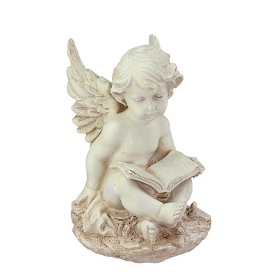 Northlight 12" Sitting Cherub Angel with Book Outdoor Patio Garden Statue - Ivory