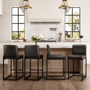 Captiva Designs 24 inch Height Bar Stool with Padded Seat and Back & Sturdy Steel Frame & Footrest - 1 of 4