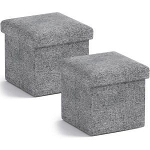 Ornavo Home 2 Pack 12" Small Square Collapsible Storage Ottoman, Foot Stool, Seat - 1 of 4
