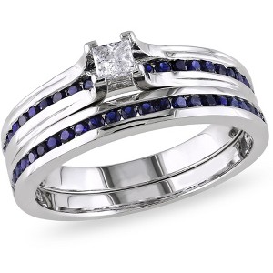 EVERLY JEWELRY | Sterling Silver 1/6 CT TW Princess Cut Diamond and 1/2 CT TGW Created Blue Sapphire Bridal Set - 1 of 4