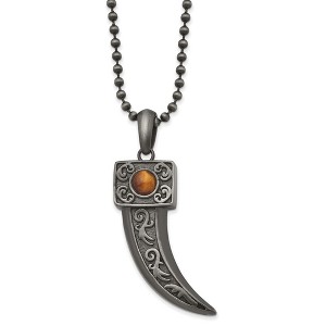 Black Bow Jewelry Stainless Steel White Bronze Plated Tiger Eye Claw Necklace, 22 Inch - 1 of 3