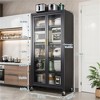 SKRAN 65" Kitchen Pantry Storage Cabinet, 6 Tier Display Storage Cabinet with Door, Adjustable Shelves & Wheels for Living Room and Dining Room - 3 of 4