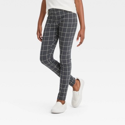Image of Girls' Grid Leggings - Cat & Jack™ Charcoal Gray XS