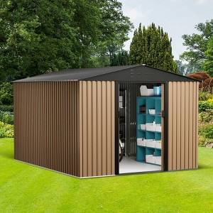 Metal Garden Shed,Outdoor Storage Shed, Outdoor Metal Utility Tool Storage Shed with Door Lock, Waterproof Roofs, for Garden Patio，Brown - 1 of 4