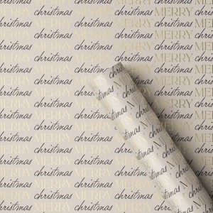 30" 25 sq ft Christmas Roll Wrap Black/Gold Merry Christmas on Gray - Wondershop™ - 1 of 3