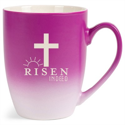 Elanze Designs Risen Indeed 12 Ounce Ceramic Laser-Etched Engraved Drinkware Mug, Fuchsia and White Ombre