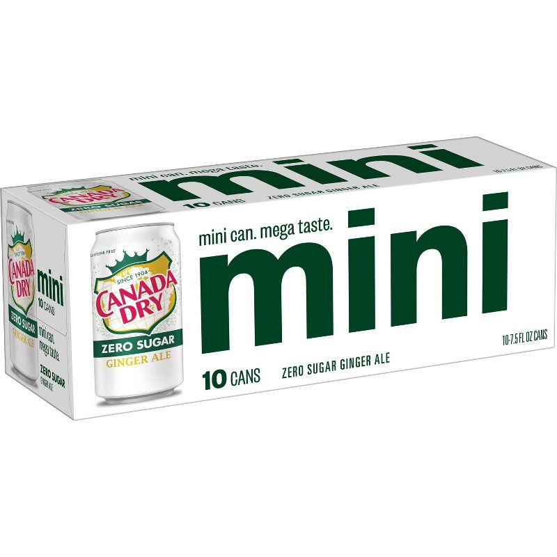 Canada Dry Zero Sugar Ginger Ale Soda - 10pk/7.5 fl oz Mini Cans, 4 of 10