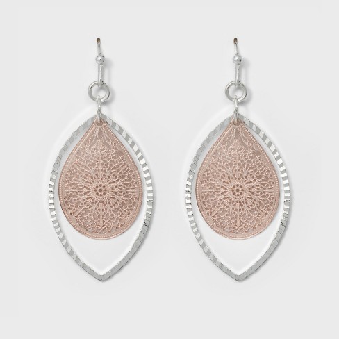 Leaf And Open Oval Drop Earrings - A New Day™ Silver/rose Gold : Target