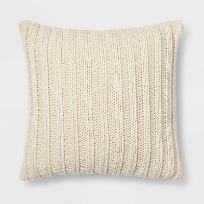 Oversized Chunky Rib Knit with Linen Reverse Square Throw Pillow Cream - Threshold™