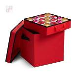 OSTO Squared Christmas Decorative Ornament Storage Box with Lid Fits 64 Holiday Ornaments of 3 in. Tear Proof, Waterproof 600D Polyester