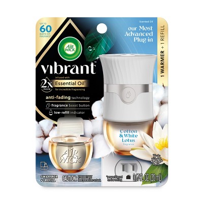 Air Wick Vibrant Scented Oil Air Freshener Advanced Warmer and Refill Kit - Cotton & White Lotus - 0.67 fl oz
