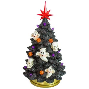 Northlight LED Lighted Skull and Ghost Halloween Tree - 12" - Black - 1 of 4