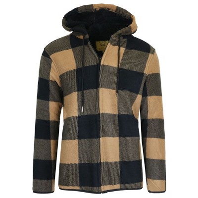 Galaxy J. Come Men's Modern Fit  Heavyweight Polar Fleece Plaid Hoodie With Faux Shearling Lining