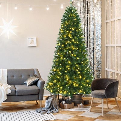 8-Foot Green Pre-Lit Artificial Christmas Tree with LED Lights
