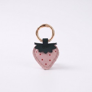 Alilang Strawberry Bag Charm with Pink Polka Dots and Gold Tone
