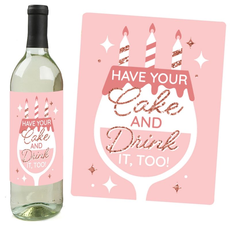 Big Dot of Happiness Pink Rose Gold Birthday - Happy Birthday Party Decorations for Women and Men - Wine Bottle Label Stickers - Set of 4, 5 of 9