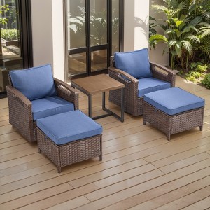 POCASSY 4 Piece Patio Furniture Set, Dark Brown Hand-Brushed Arms Swivel Glider Patio Chairs Set of 2 with Ottomans - 1 of 4