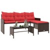 vidaXL Brown Poly Rattan L-Shaped Patio Sofa Set with Coffee Table and Red Cushions - Weather-Resistant Outdoor Lounge Furniture - 4 of 4