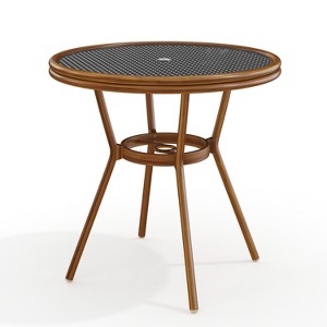 Martha Stewart Lily Pond 31" Round Indoor-Outdoor Bistro Dining Table with Woodgrain Aluminum Finish Frame and Woven Rattan Tabletop - 1 of 4