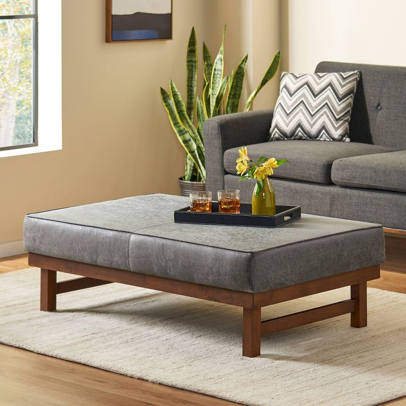 Hillman Modern Microfiber Cocktail Ottoman with Wood Frame - Christopher Knight Home, 3 of 11