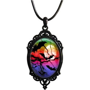 Gothic Bat Glass Pendant Necklace With Rope Chain For Punk Witch Victorian Jewelry Accessories - 1 of 4