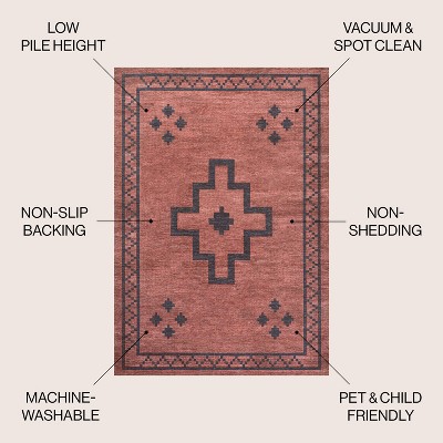 Korsa Red and Dark Gray Geometric 9' x 12' Washable Area Rug