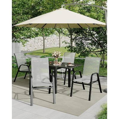 Set of 4 Stackable High-Back Outdoor Dining Chairs – Metal Frame with Textilene Fabric for Lawn, Backyard, Deck, and Garden – Brown