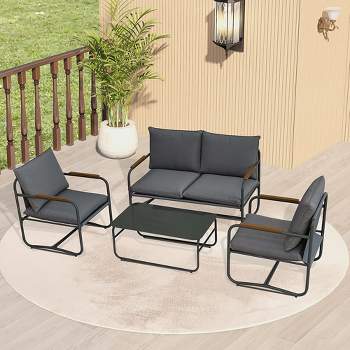 4-Piece Outdoor Patio Furniture Sets, Patio Conversation Set With Removable Seating Cushion, Waterproof Courtyard Patio Set