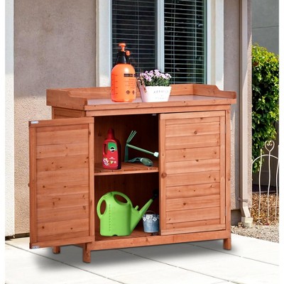Hrinhom 39"W Outdoor Potting Bench Table with 2-Tier Shelves and Side Hook