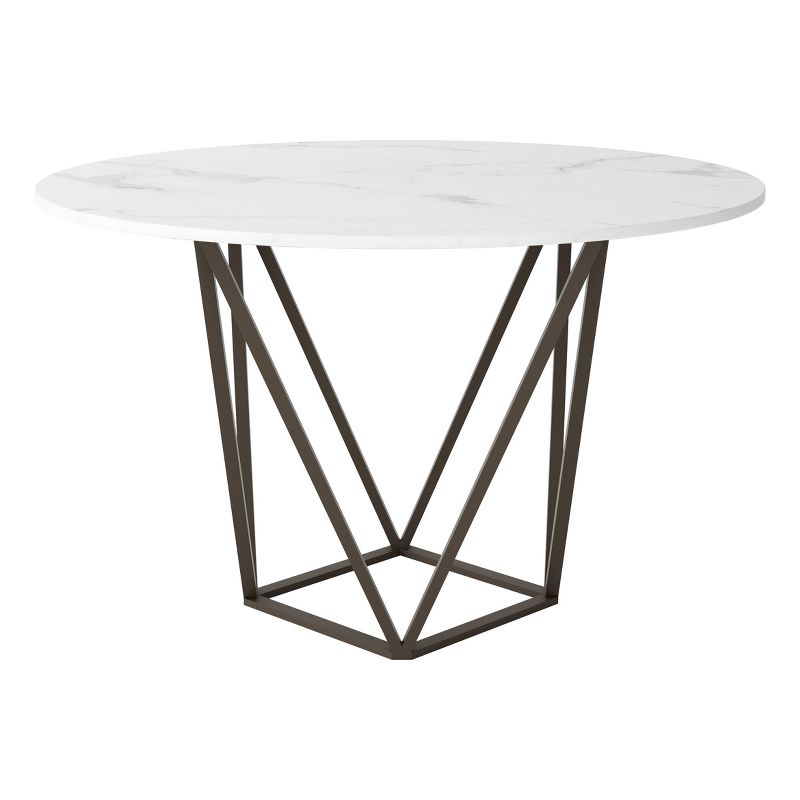 Modern 51" Round Dining Table Stone Antique Brass - ZM Home, 3 of 6