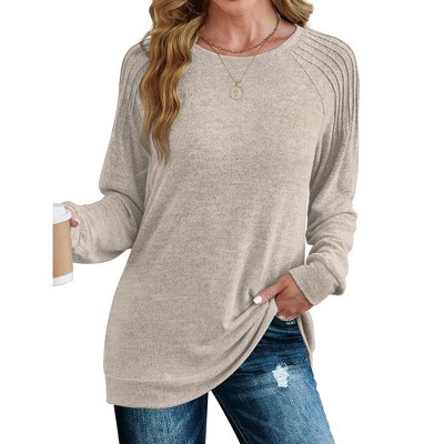 Women's Casual Crew Neck Sweatshirt Loose Soft Long Sleeve Pullover Tops Solid Color T-Shirt
