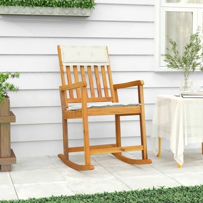 vidaXL Acacia Wood Rocking Chair - Indoor and Outdoor Wooden Rocker with Comfortable Cushions, Easy Assembly - Brown Cream Finish