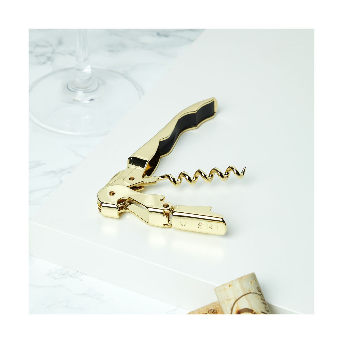 Viski 24k Gold Plated Signature Double Hinged Corkscrew Wine Opener with Foil Cutter, Wine Bottle Opener for Home Bar, Kitchen, Gifts for Wine Lovers - thumbnail 4