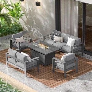 Aluminum Outdoor Patio Furniture Set, Modern Patio Conversation Sets with 5 Inch Cushion and Coffee Table for Balcony, Garden - 1 of 4