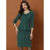 Allegra K Women's 3/4 Sleeve Navy Collar Work Vintage Peplum Bodycon Dress - 4 of 4