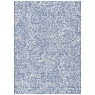 Denim Blue Sky Blue And Ivory Paisley Washable Indoor Outdoor Area Rug