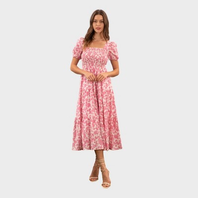 August Sky Women's Smocked Floral Midi Dress