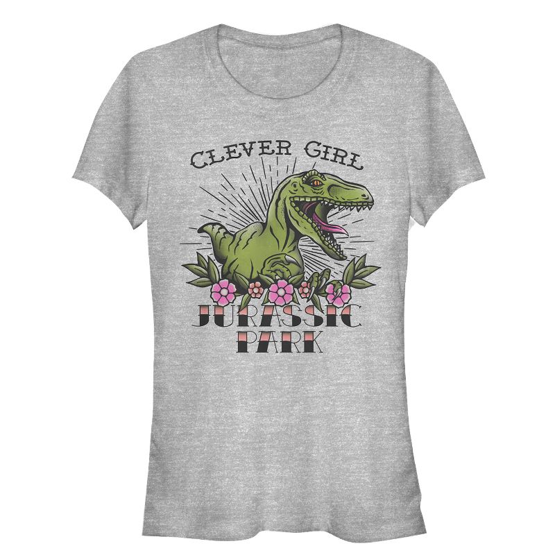 Juniors Womens Jurassic Park Clever Girl Tattoo T-Shirt, 1 of 4