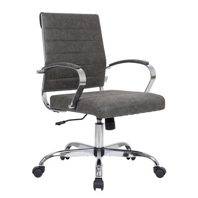 LeisureMod Benmar Mid-Back Office Conference Chair Upholstered in Leather with Swivel and Tilt