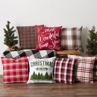 Set of 4 Christmas Cotton Throw Pillow Covers with Festive Prints