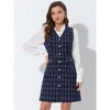 INSPIRE CHIC Women's V Neck Button Front Pockets Vintage Sleeveless Plaid Tweed Pinafore Dress - 2 of 4